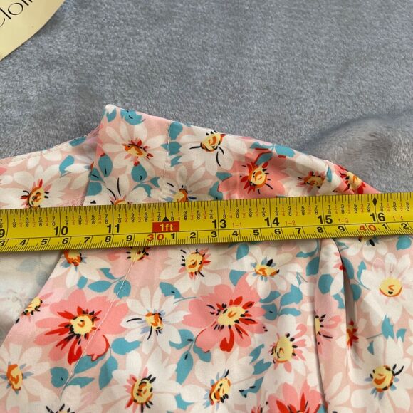 Live Cloth Dress Large Pink Blue Floral Maxi Smocked Waist Tie V-neck Button Up - Picture 10 of 16
